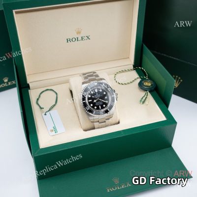 GD Factory High Quality Replica Rolex Deepsea Silver 316 stainless steel strap Black Face Dial Silver Ceramic Bezel Men Watch 